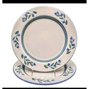 Pair of 2 Hartstone BLUEBERRY Green/Blue 11.25" Hand Painted Dinner Plates, USA
